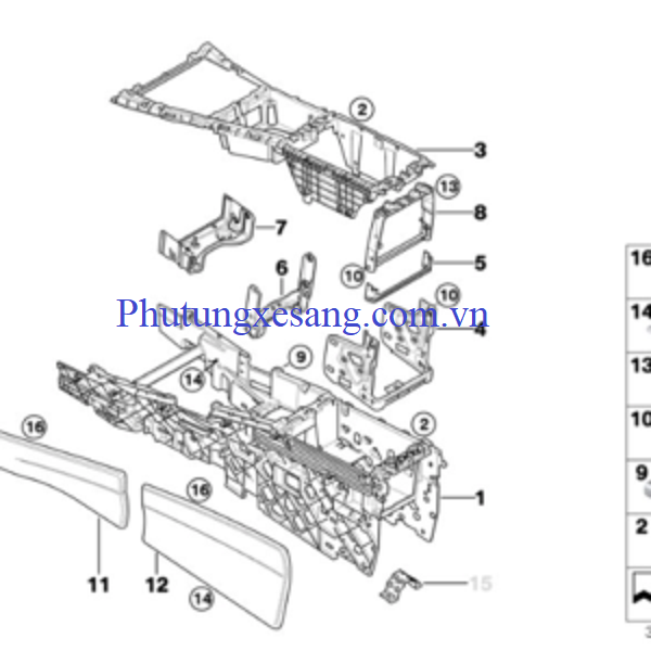 Xương hộp để đồ tỳ tay BMW X5 X6 E70 E71 E72-51166954942