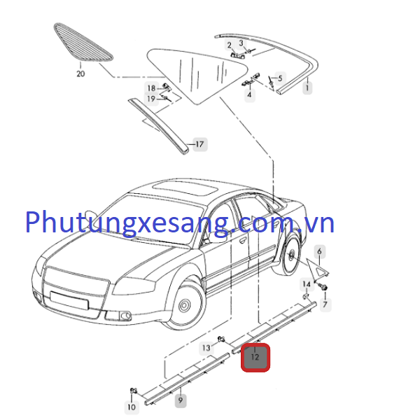 Nẹp chân kính ngoài trước Audi A8 S8 2007-4E0853283E-4E085
