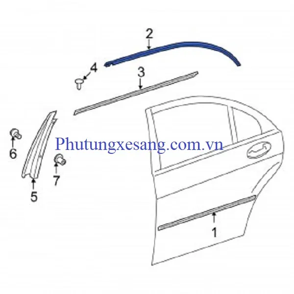 Nẹp crom trên kính cửa sau trái Mercedes S350 S-A2216980580