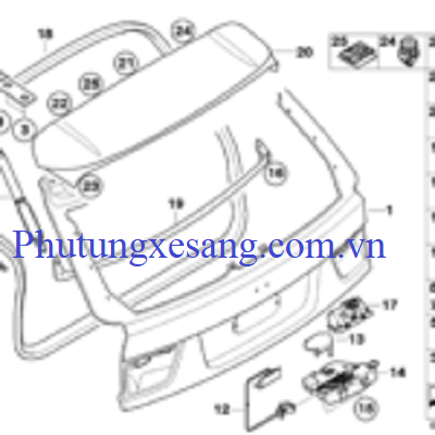 Thân vỏ cánh cửa hậu BMW X5 E70 2006-2013-41627262544, 41627149634, 41117174397 (Số 1)